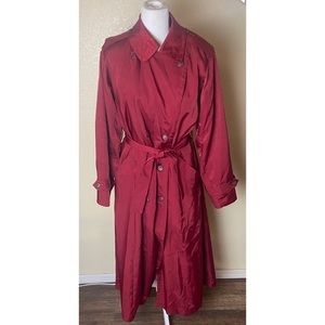 London Fog burgundy red long belted trench coat